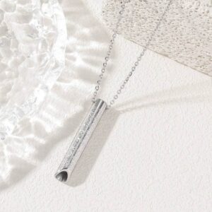 Whistle mindful meditation pendant necklace in polished silver stainless steel